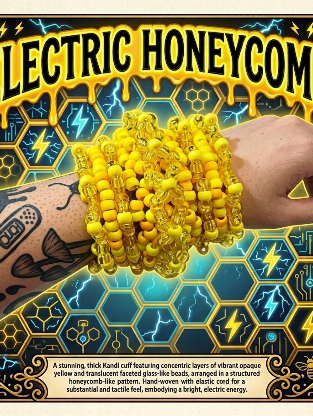 Electric Honeycomb - Rotating Cuff - Kandi Bracelet - EDM Rave Festival Jewelry
